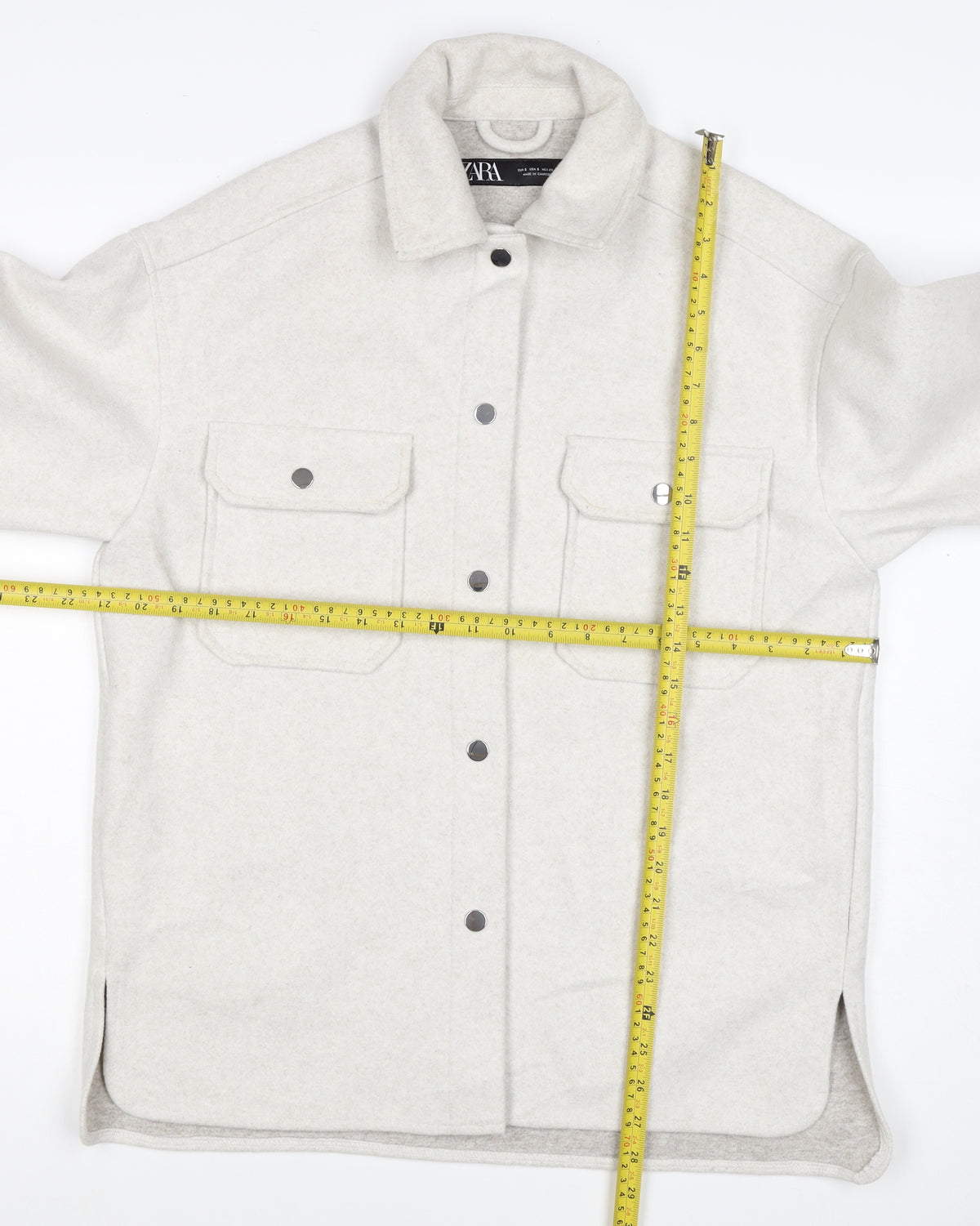 Zara Women Ivory S Fleece Shacket Snap Button Pocket Jacket