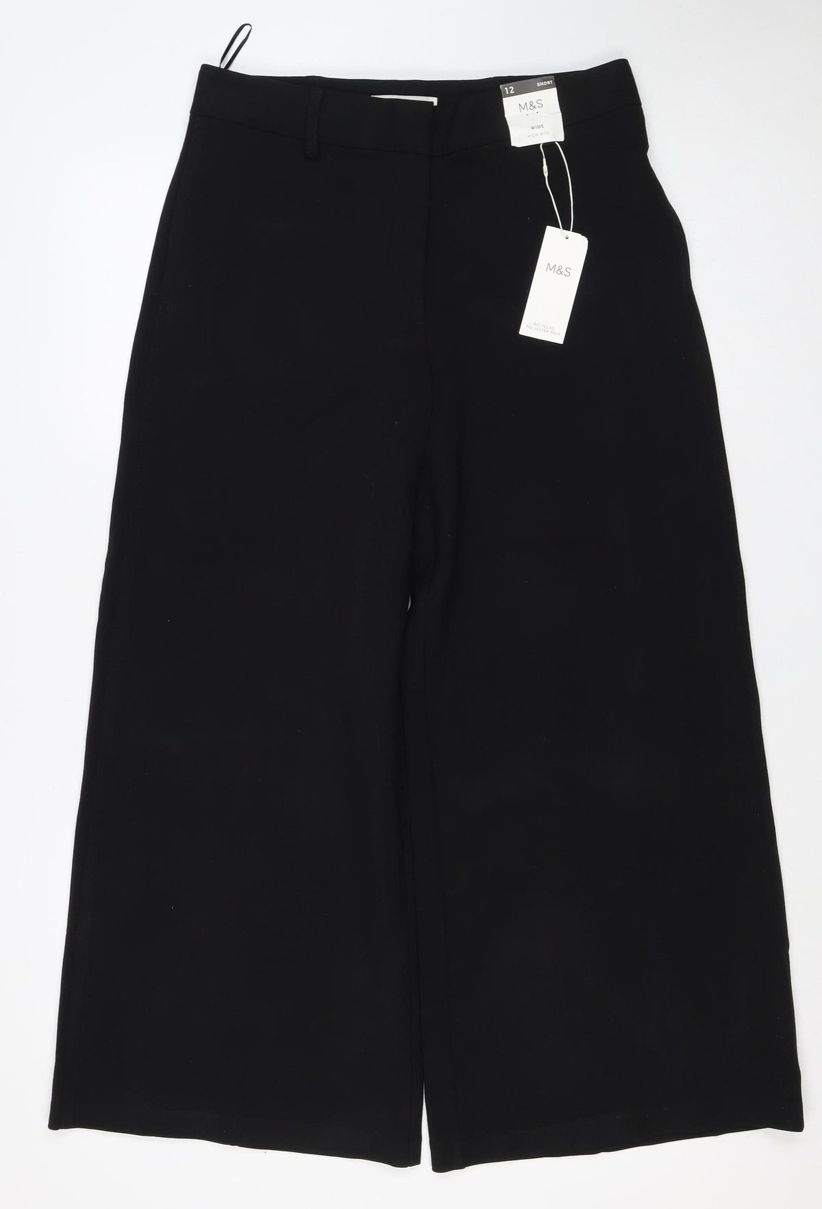 Marks & Spencer Women Black Size 12 Short Tailored Straight Trousers