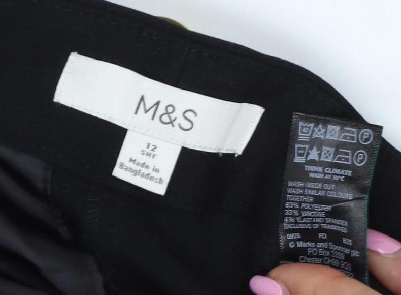 Marks & Spencer Women Black Size 12 Short Tailored Straight Trousers