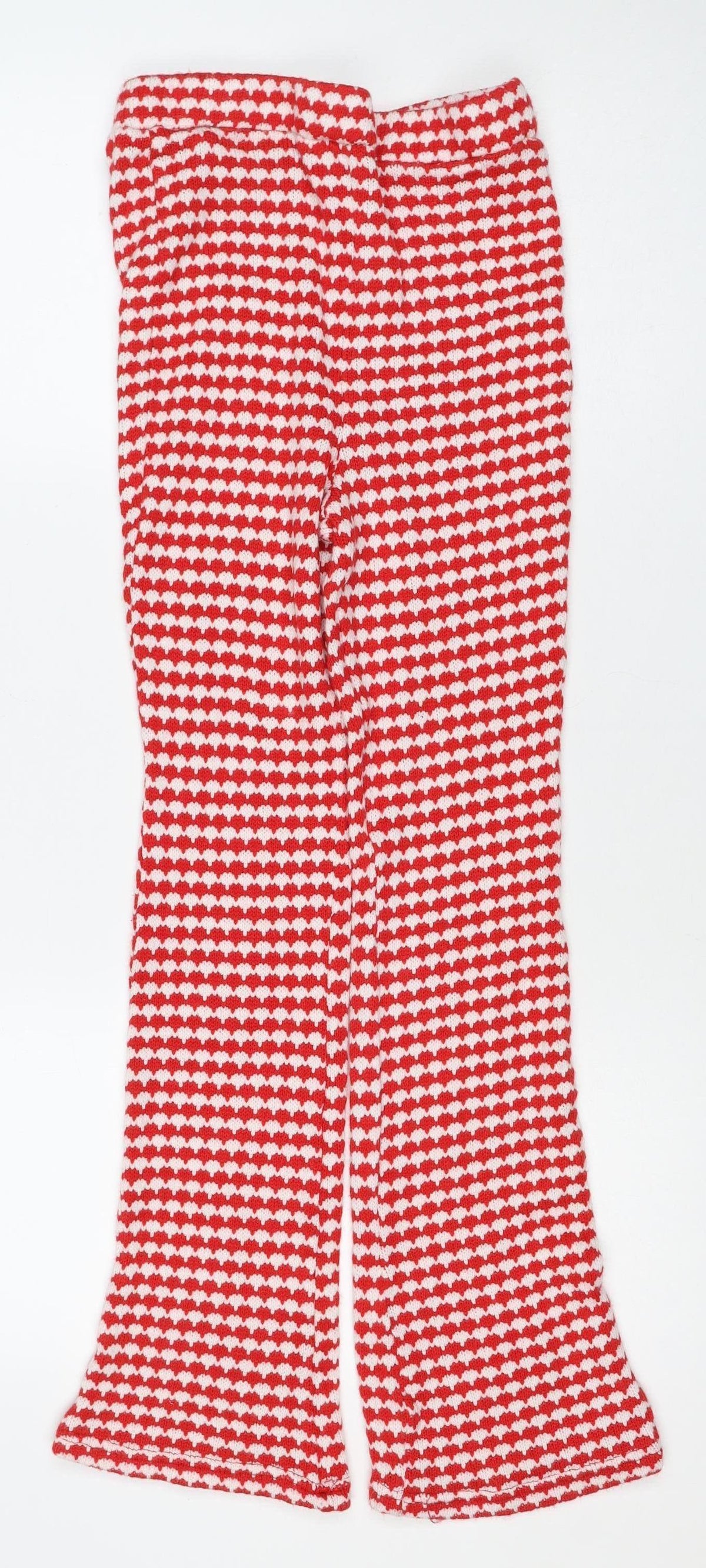 Zara Women Red White Striped Knit Flared Trousers Size M