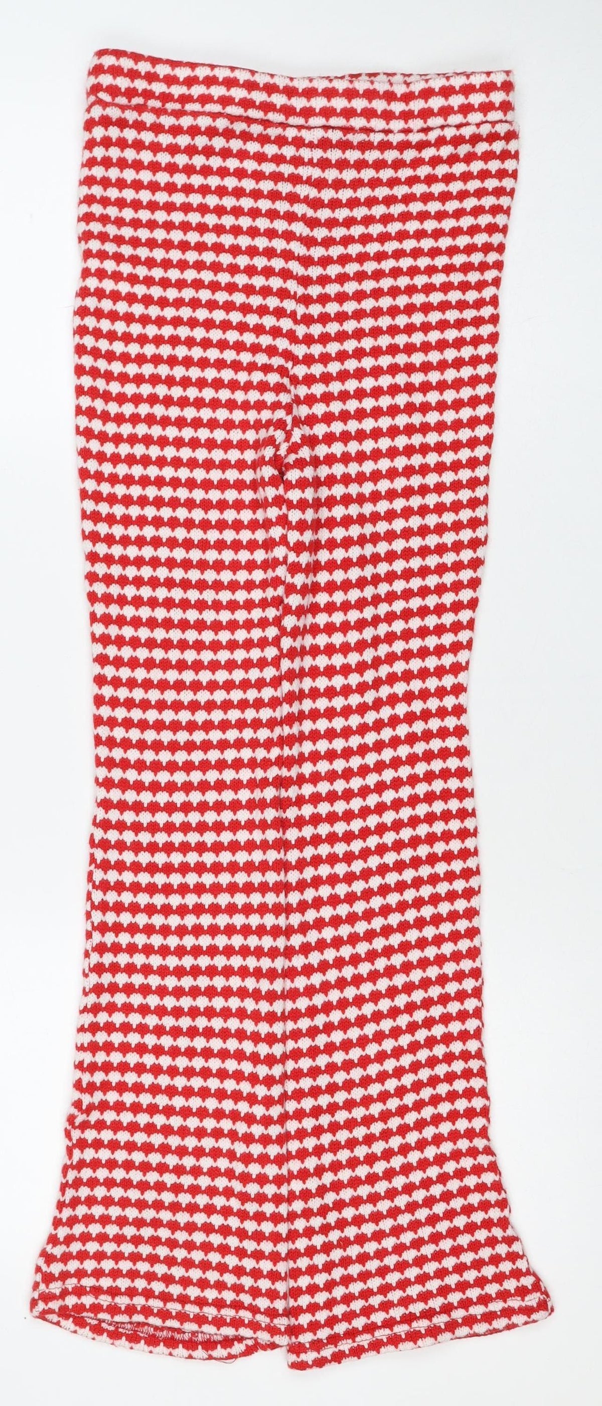 Zara Women Red White Striped Knit Flared Trousers Size M