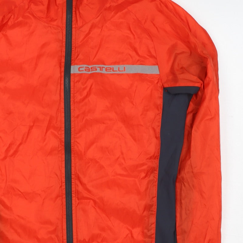 Castelli Men’s Orange S Windbreaker Cycling Lightweight Reflective Jacket