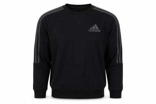 Adidas Men’s Black M Crew Neck Pullover Sweatshirt Reflective 3 Stripe