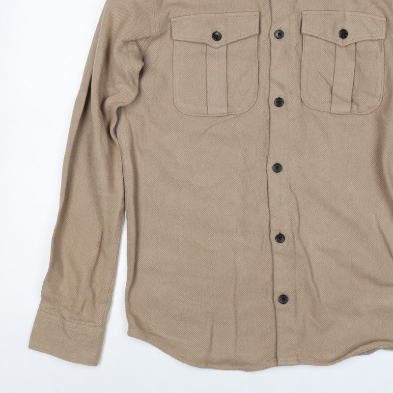 Jack & Jones Men’s Beige L Cotton Herringbone Overshirt Button-Up