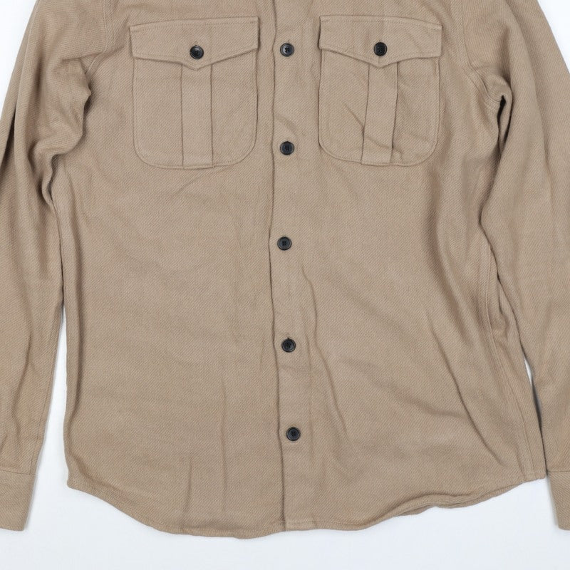 Jack & Jones Men’s Beige L Cotton Herringbone Overshirt Button-Up