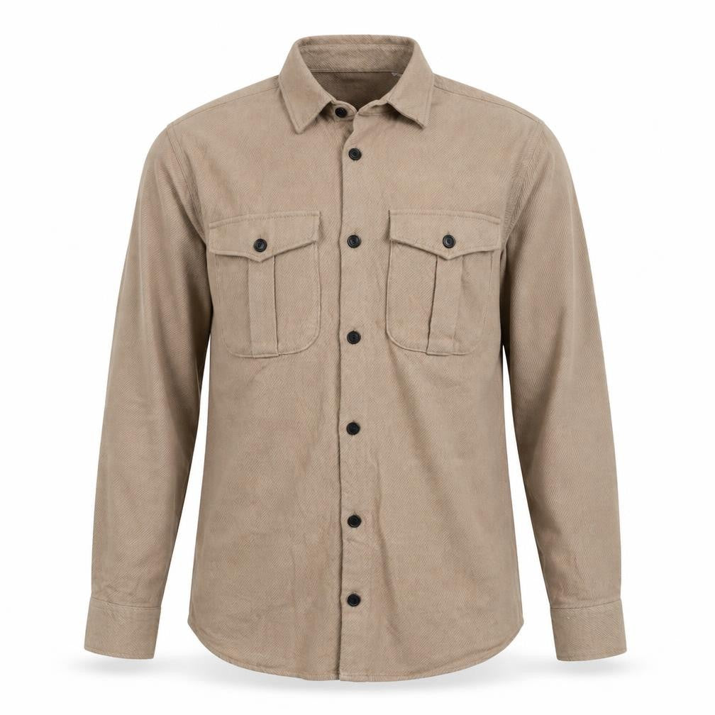 Jack & Jones Men’s Beige L Cotton Herringbone Overshirt Button-Up