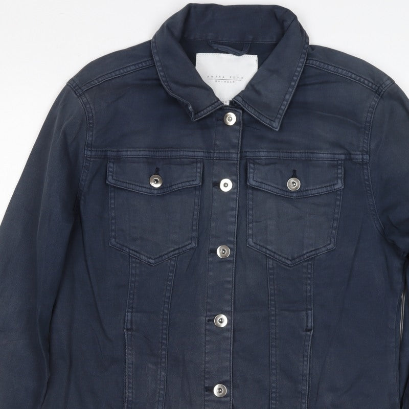 Amara Reya Women’s Blue UK 12 Denim Basic Jacket Collared Snap Front