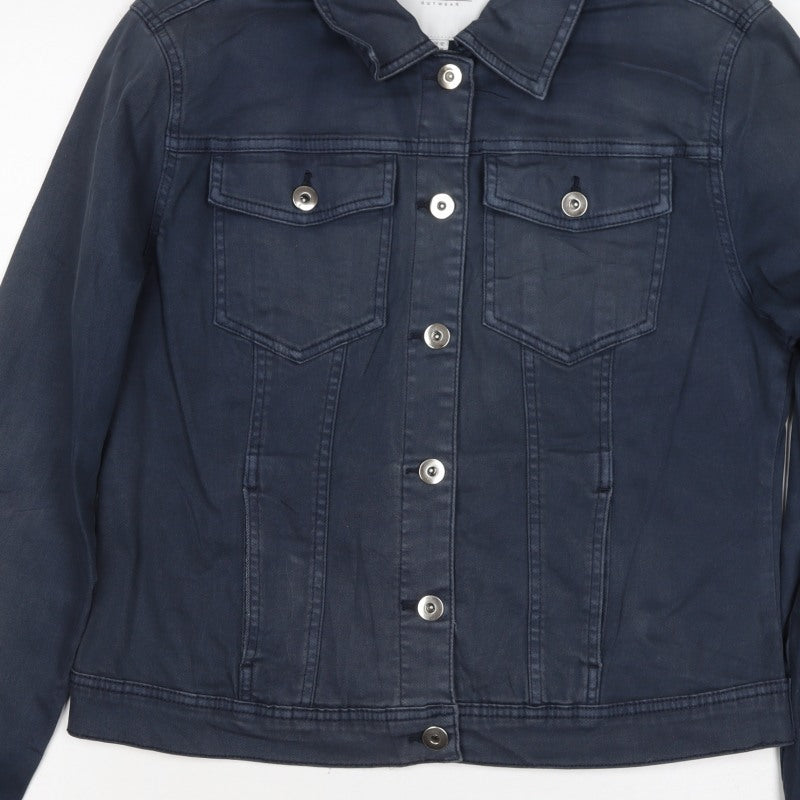 Amara Reya Women’s Blue UK 12 Denim Basic Jacket Collared Snap Front