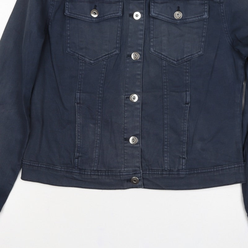 Amara Reya Women’s Blue UK 12 Denim Basic Jacket Collared Snap Front