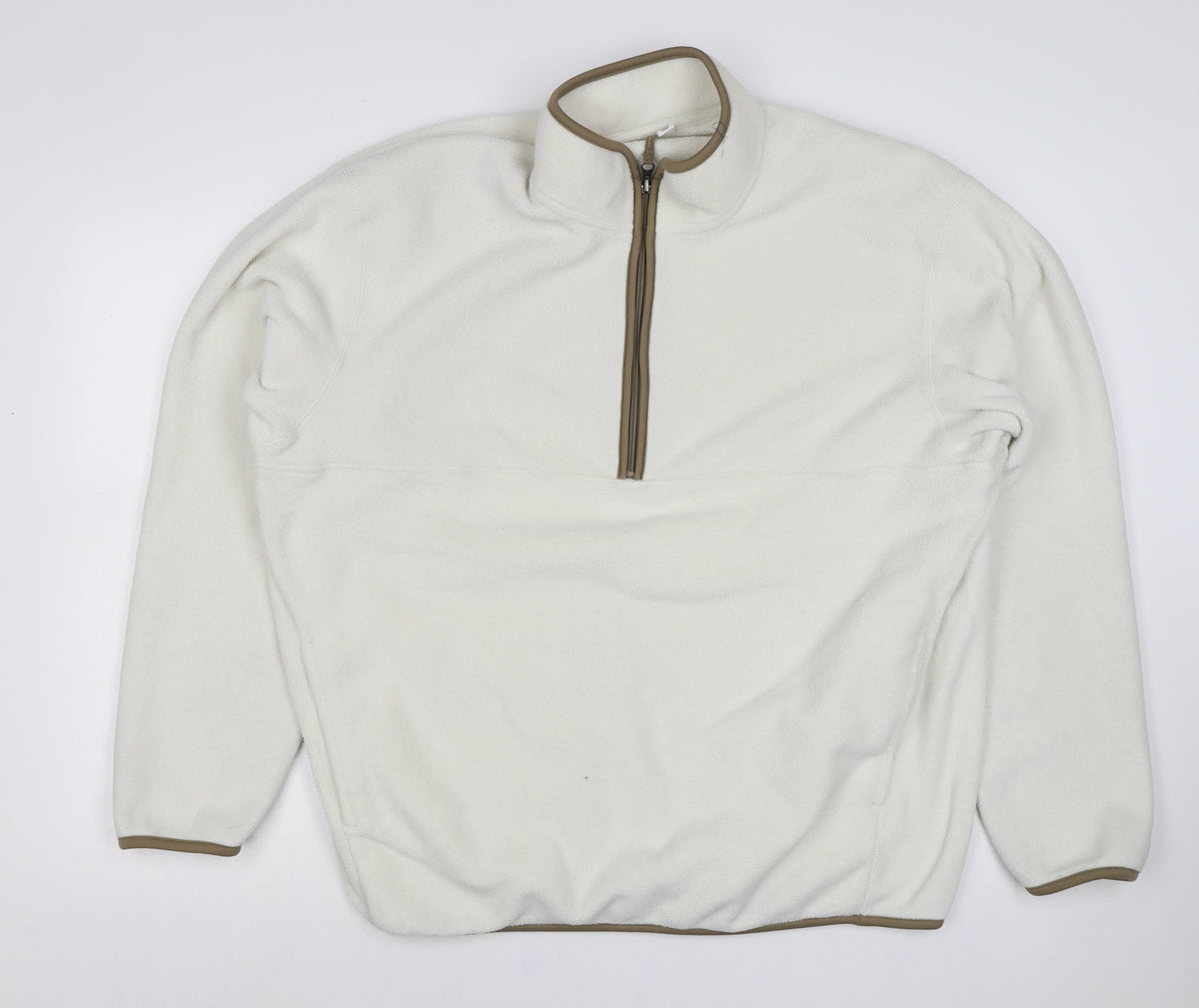 UNIQLO Men’s Ivory XL Quarter Zip Fleece Pullover Sweatshirt Pockets