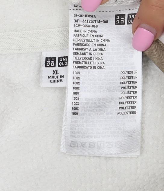 UNIQLO Men’s Ivory XL Quarter Zip Fleece Pullover Sweatshirt Pockets