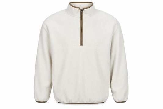 UNIQLO Men’s Ivory XL Quarter Zip Fleece Pullover Sweatshirt Pockets