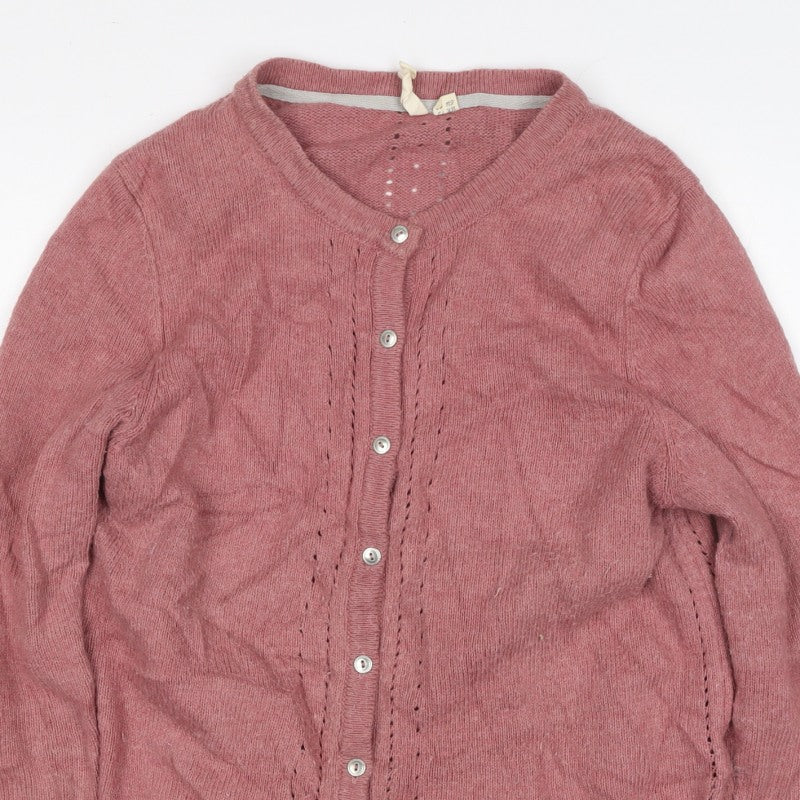 White Stuff Women’s Pink Wool Blend Button Cardigan Size 12 V-Neck