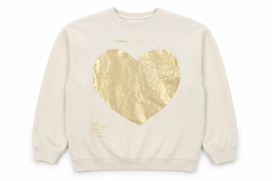 Zara Girls Ivory Gold Heart Graphic Sweatshirt 11-12 Years Pullover
