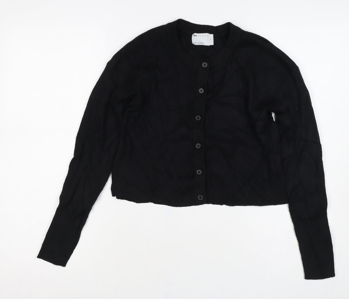 ASOS Design Women’s Black S Button Crew Neck Knit Cardigan