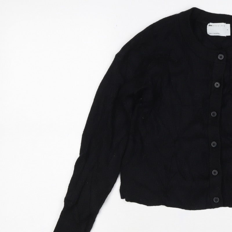 ASOS Design Women’s Black S Button Crew Neck Knit Cardigan