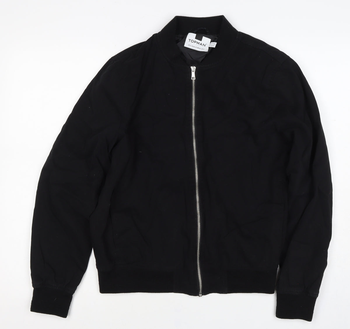 Topman Men’s Black S Cotton Bomber Jacket Full Zip Lined