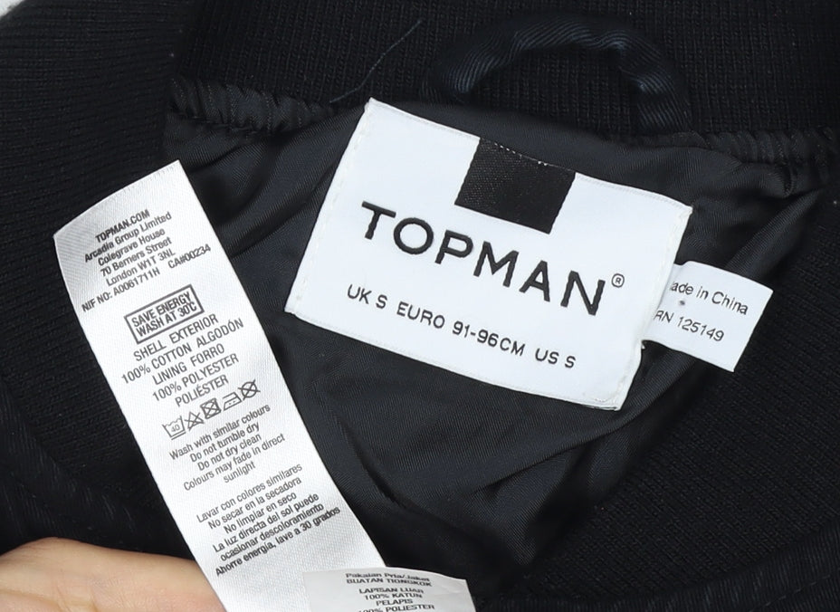Topman Men’s Black S Cotton Bomber Jacket Full Zip Lined