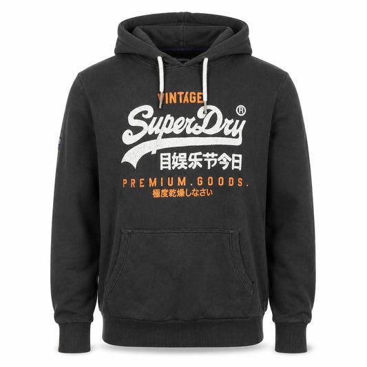 Superdry Mens Black XL Pullover Hoodie Logo Graphic Print Kangaroo Pocket