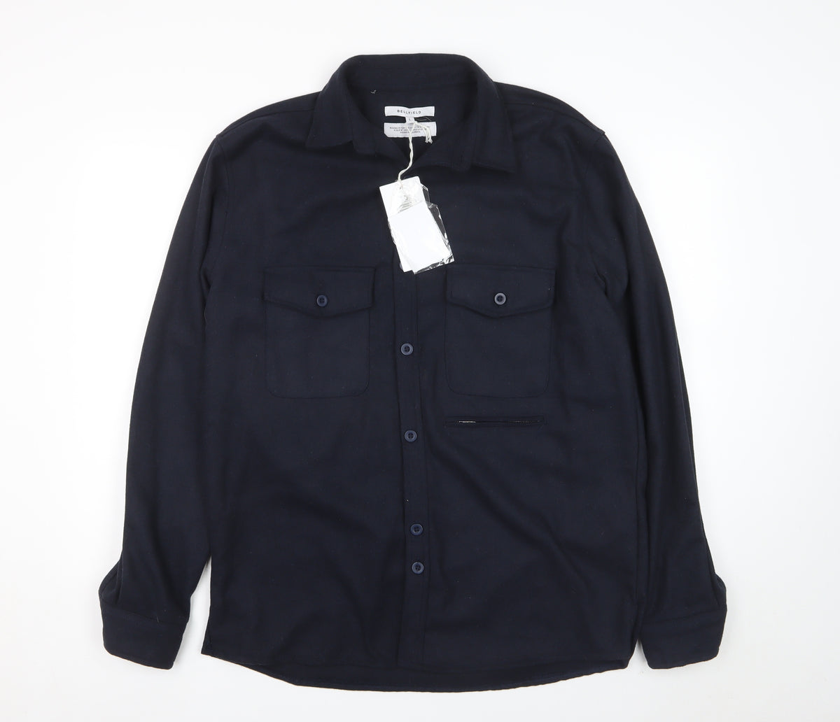Bellfield Men’s Navy Large B Spectran Button-Up Overshirt Pockets