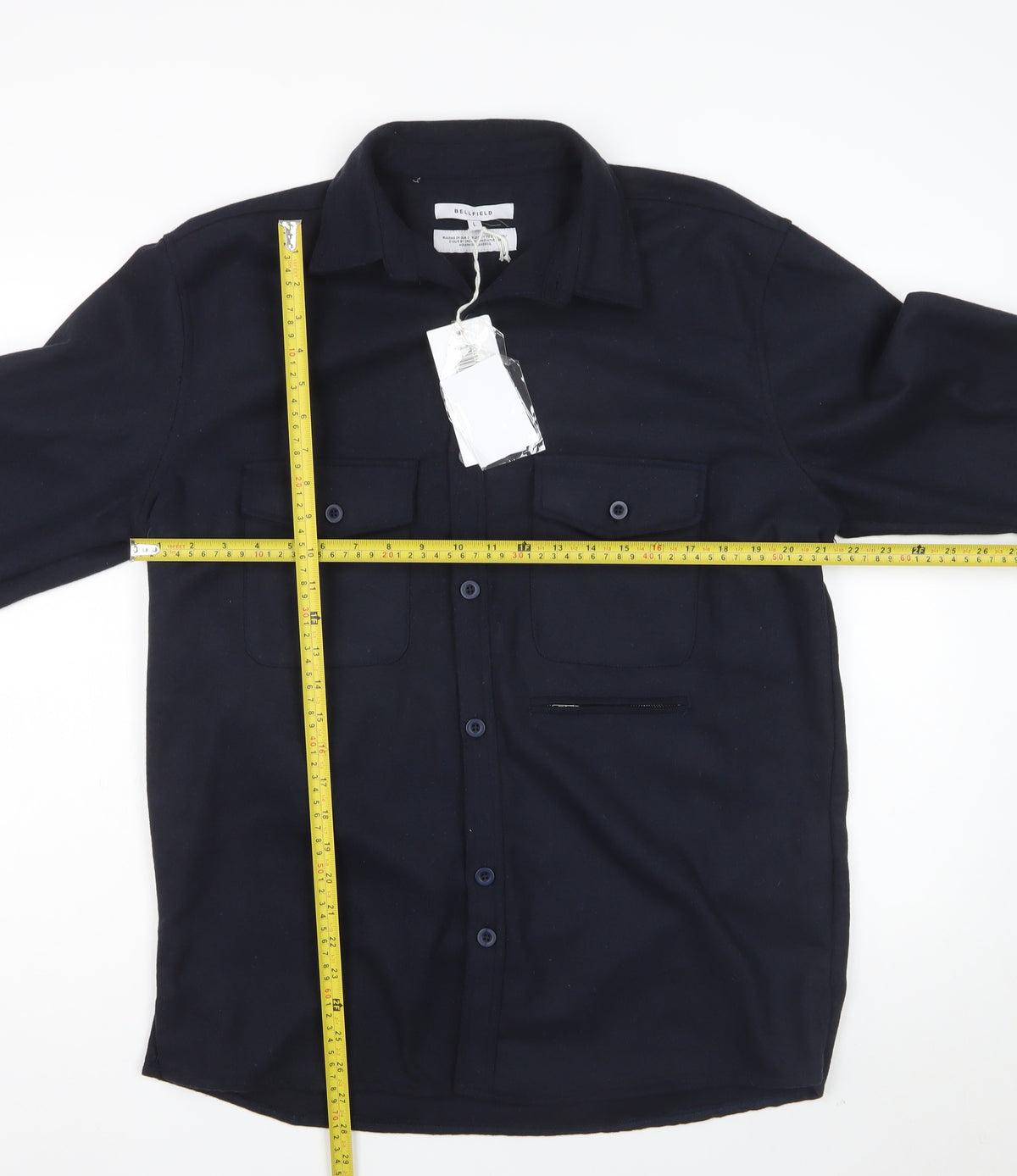Bellfield Men’s Navy Large B Spectran Button-Up Overshirt Pockets