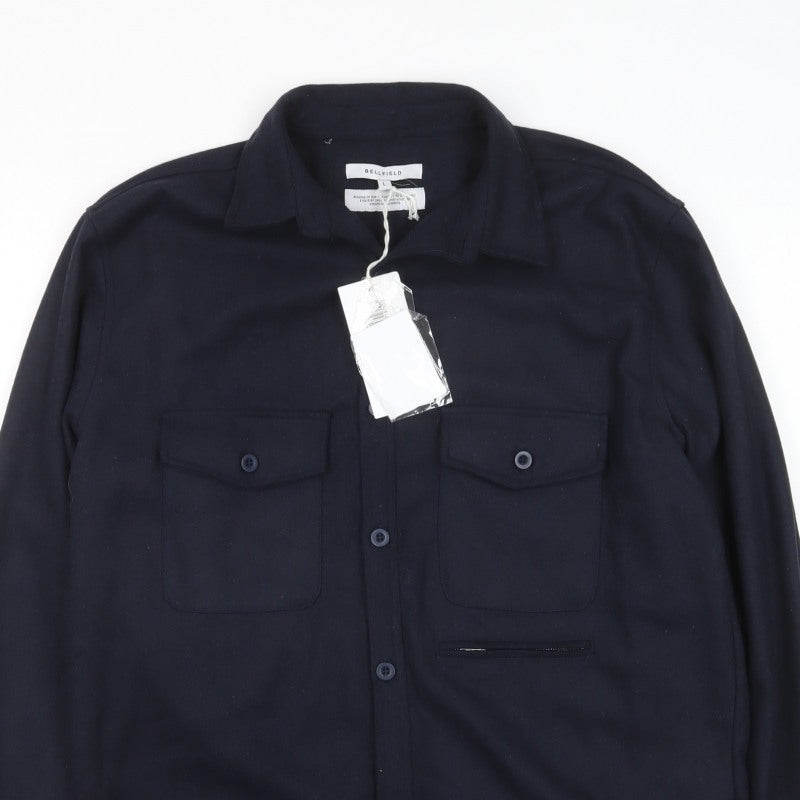 Bellfield Men’s Navy Large B Spectran Button-Up Overshirt Pockets