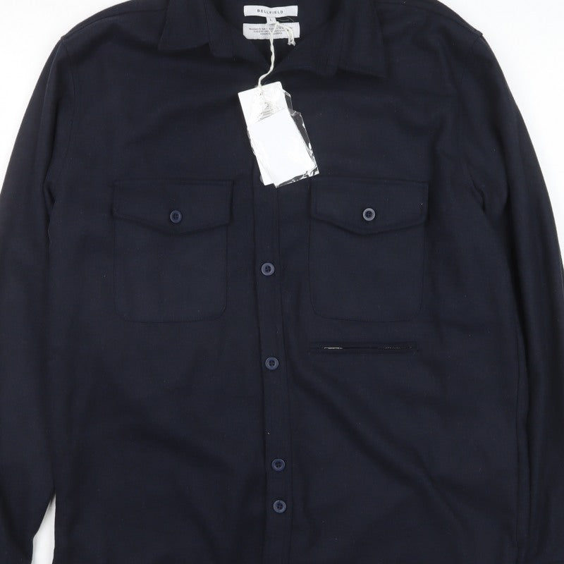 Bellfield Men’s Navy Large B Spectran Button-Up Overshirt Pockets