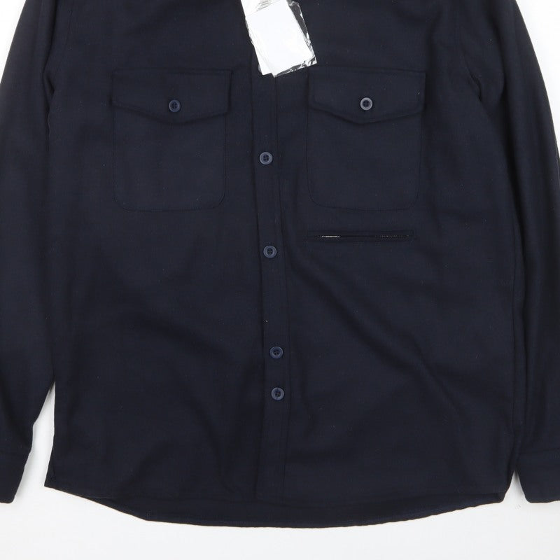 Bellfield Men’s Navy Large B Spectran Button-Up Overshirt Pockets