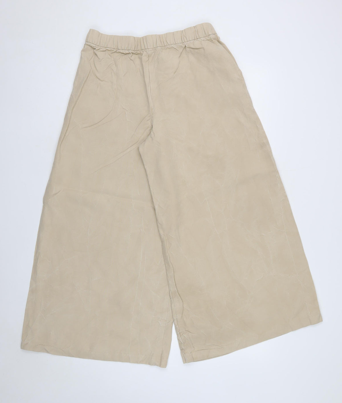 M&S Women Beige UK 12 Short Wide-Leg Drawstring Trousers