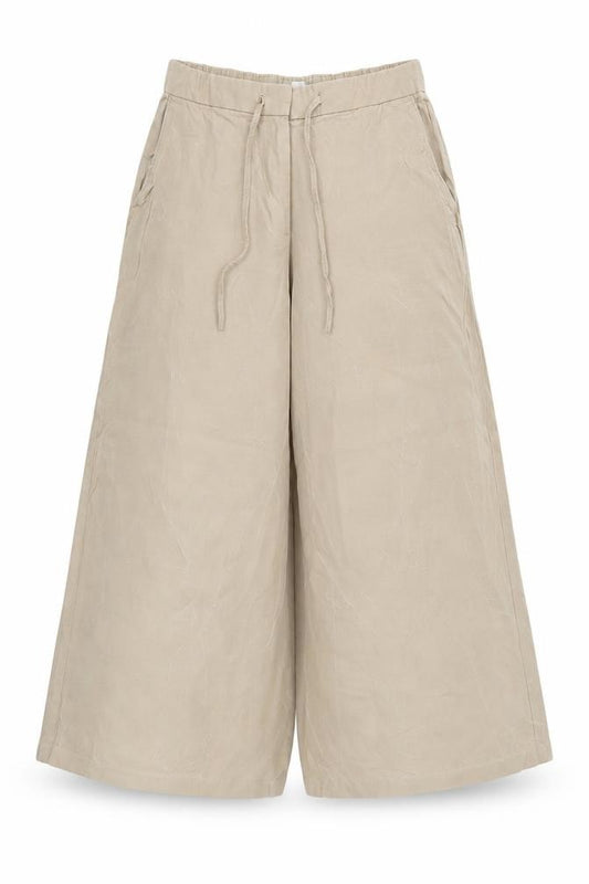 M&S Women Beige UK 12 Short Wide-Leg Drawstring Trousers
