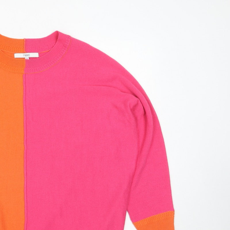 Next Womens Pink Orange Colour Block Crew Neck Jumper UK 12