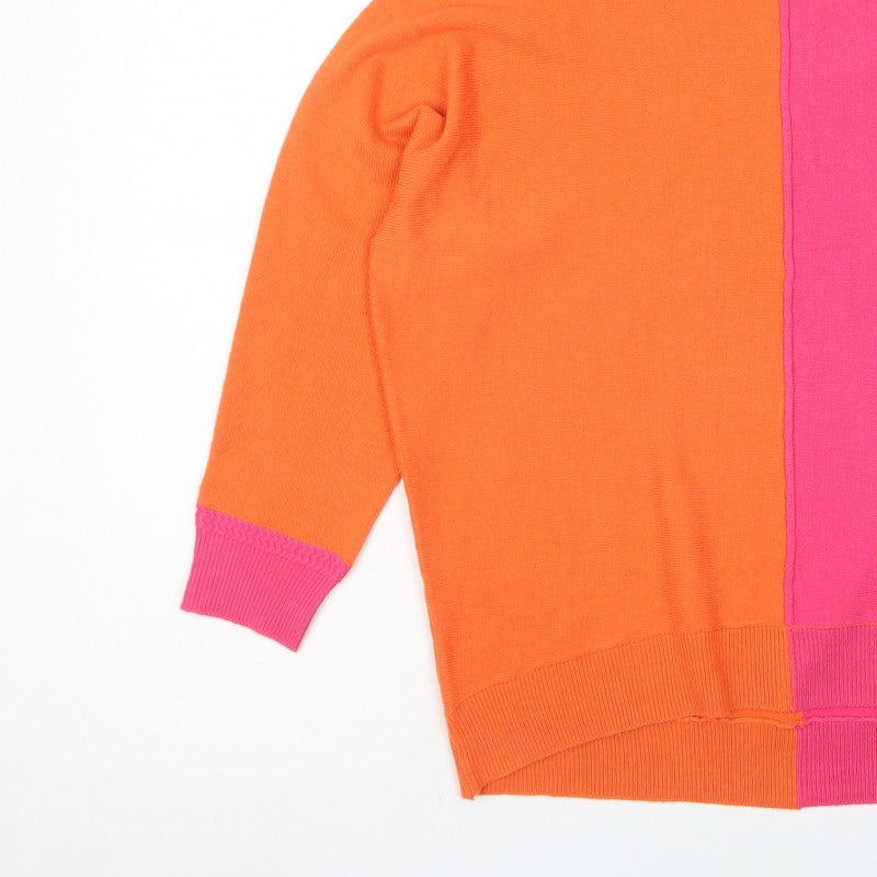 Next Womens Pink Orange Colour Block Crew Neck Jumper UK 12