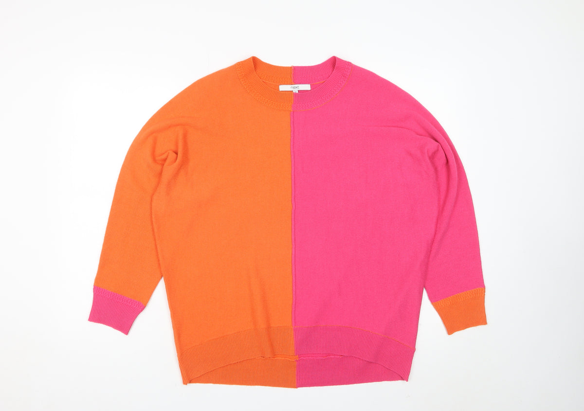 Next Womens Pink Orange Colour Block Crew Neck Jumper UK 12