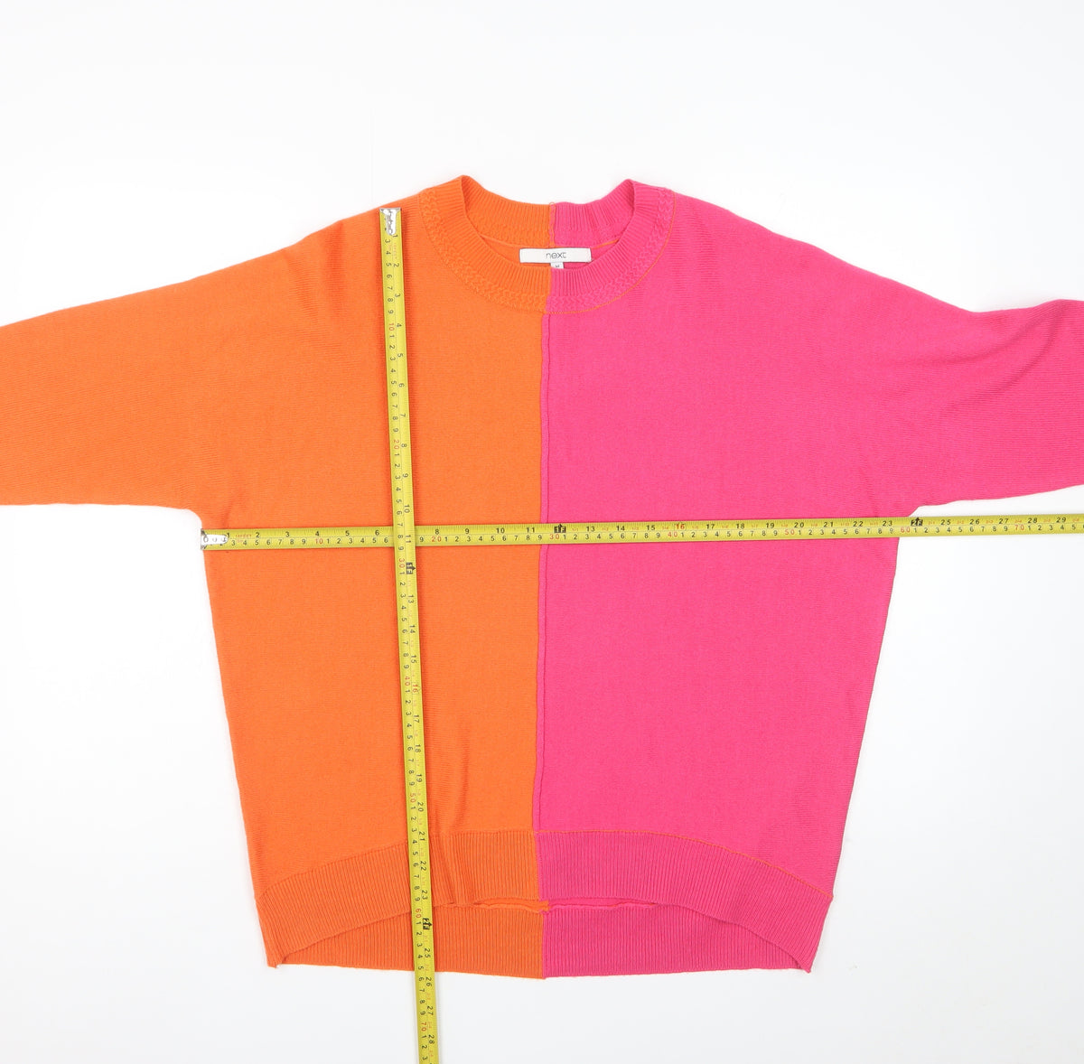 Next Womens Pink Orange Colour Block Crew Neck Jumper UK 12