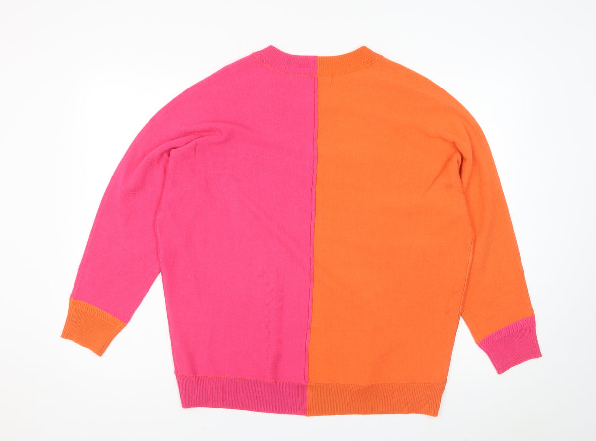 Next Womens Pink Orange Colour Block Crew Neck Jumper UK 12