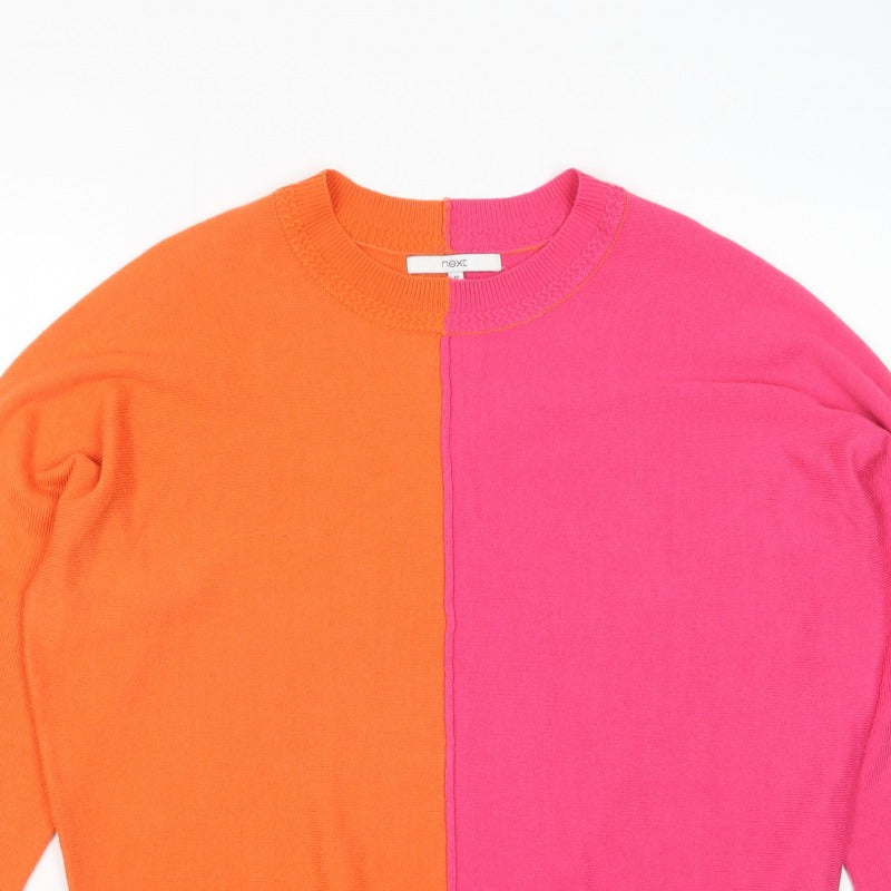 Next Womens Pink Orange Colour Block Crew Neck Jumper UK 12