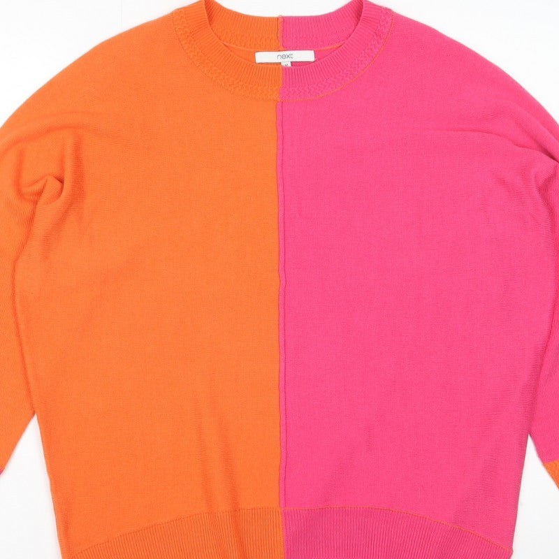 Next Womens Pink Orange Colour Block Crew Neck Jumper UK 12