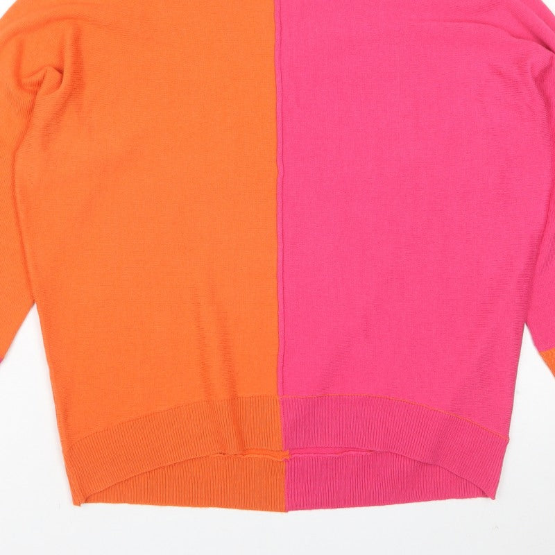 Next Womens Pink Orange Colour Block Crew Neck Jumper UK 12