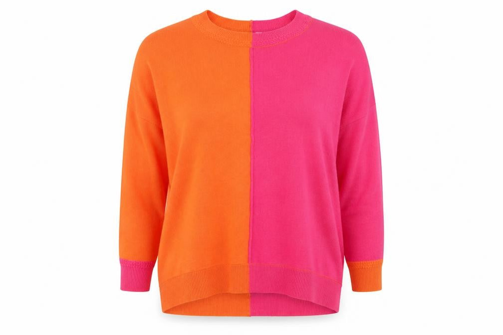 Next Womens Pink Orange Colour Block Crew Neck Jumper UK 12