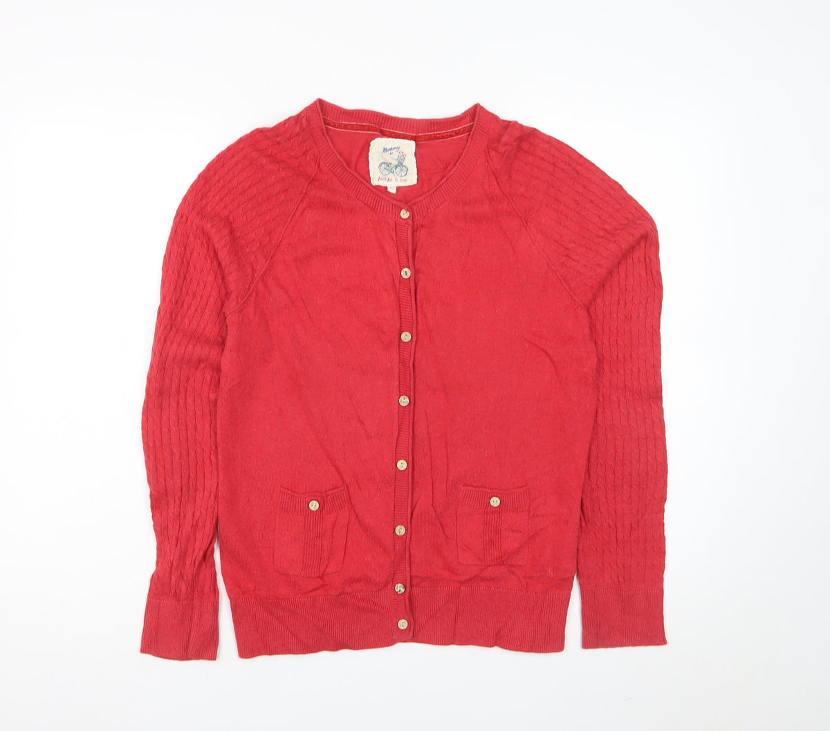 Mantaray Women’s Red Size 12 Cotton Cable Knit Button Cardigan