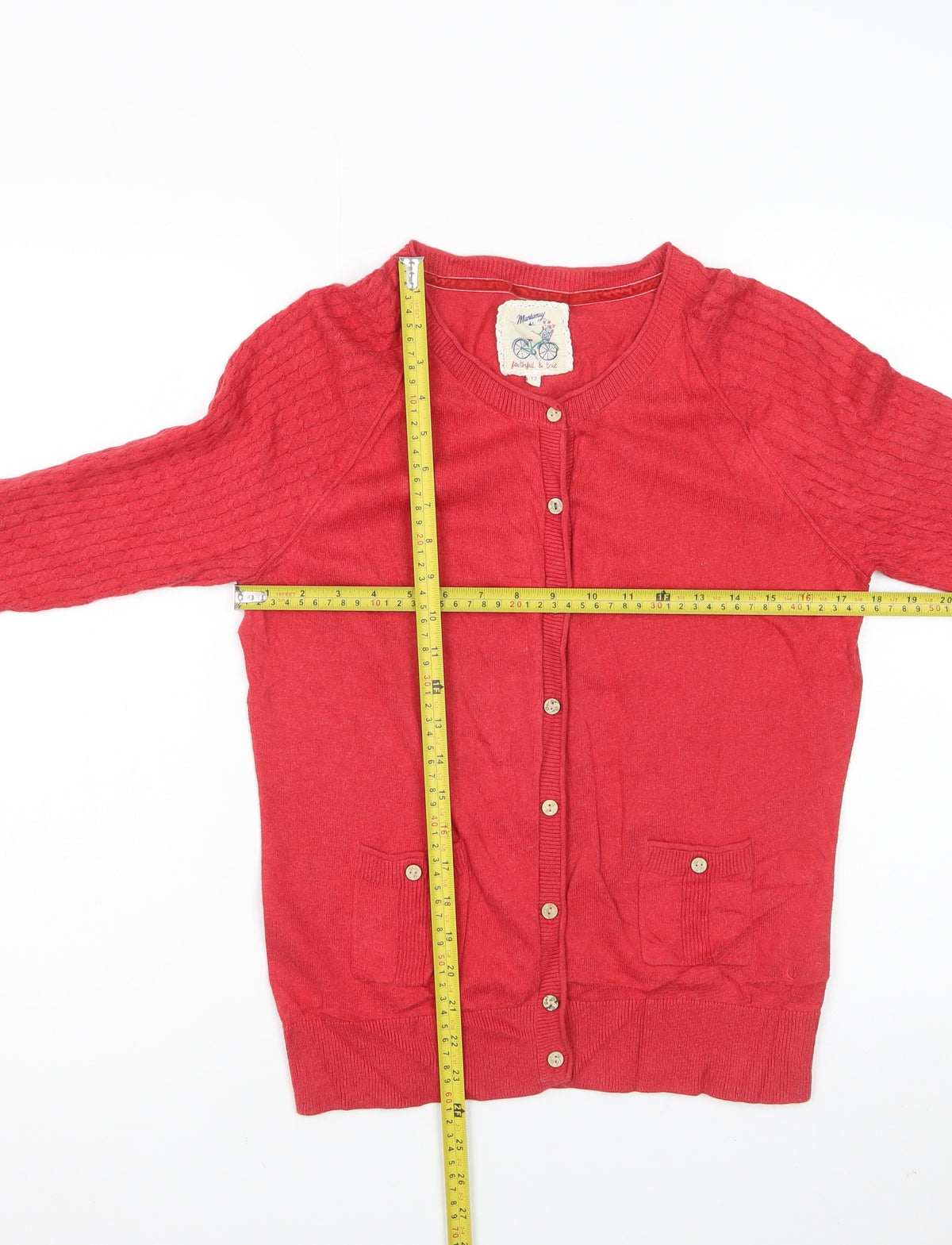 Mantaray Women’s Red Size 12 Cotton Cable Knit Button Cardigan
