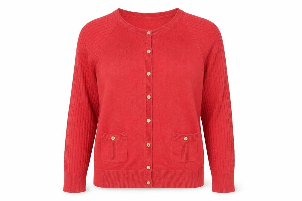 Mantaray Women’s Red Size 12 Cotton Cable Knit Button Cardigan