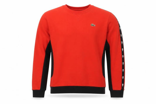 Lacoste Sport Men’s Red Black Logo Tape Crew Neck Sweatshirt L