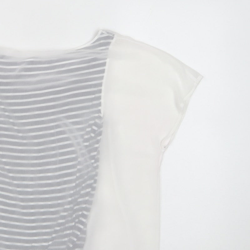 Mint Velvet Women's White Navy Stripe Sheer Layered Blouse UK 12