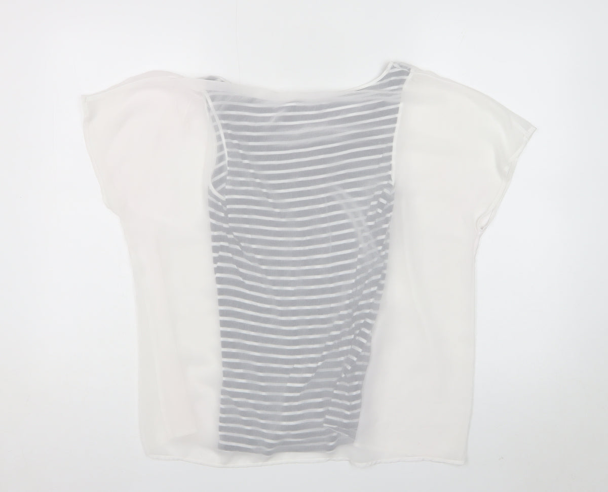 Mint Velvet Women's White Navy Stripe Sheer Layered Blouse UK 12