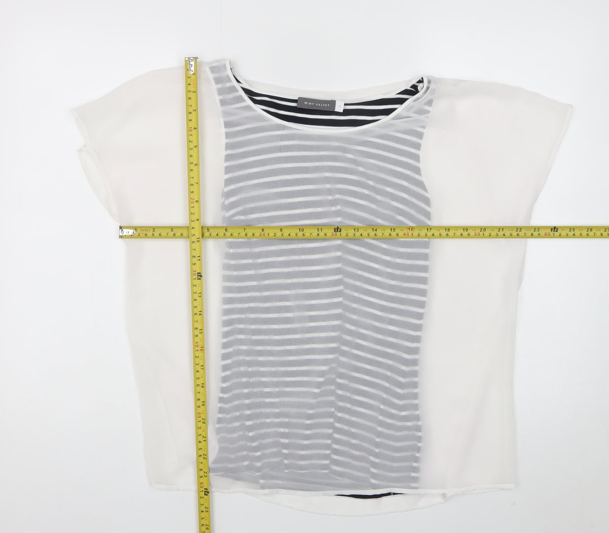 Mint Velvet Women's White Navy Stripe Sheer Layered Blouse UK 12