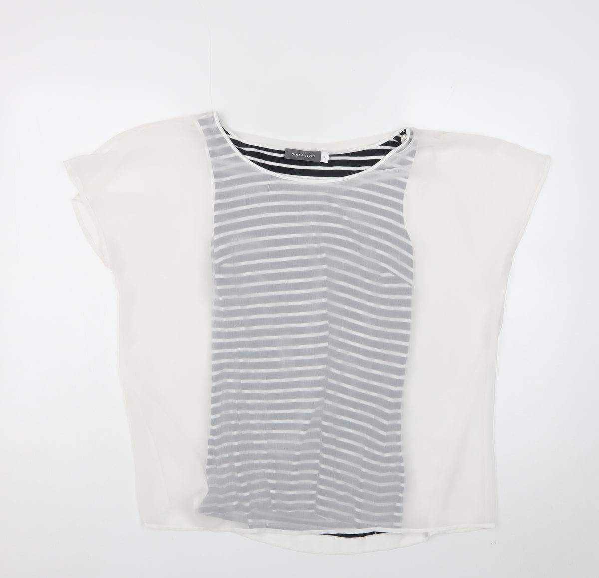 Mint Velvet Women's White Navy Stripe Sheer Layered Blouse UK 12