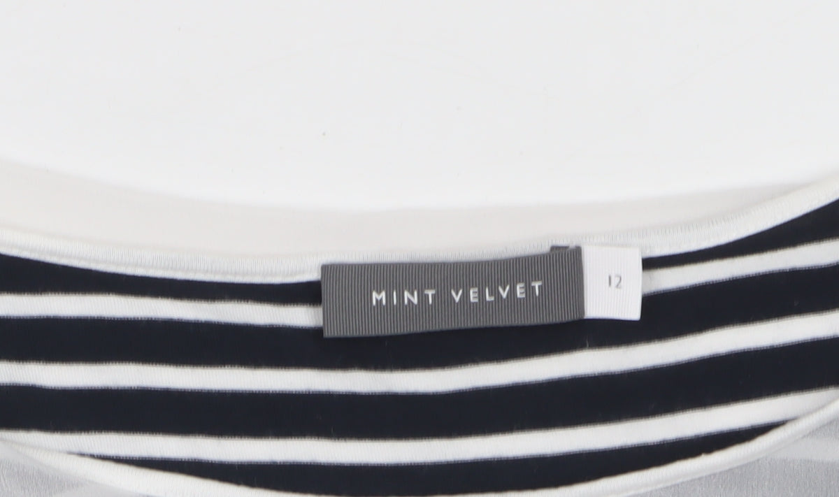 Mint Velvet Women's White Navy Stripe Sheer Layered Blouse UK 12