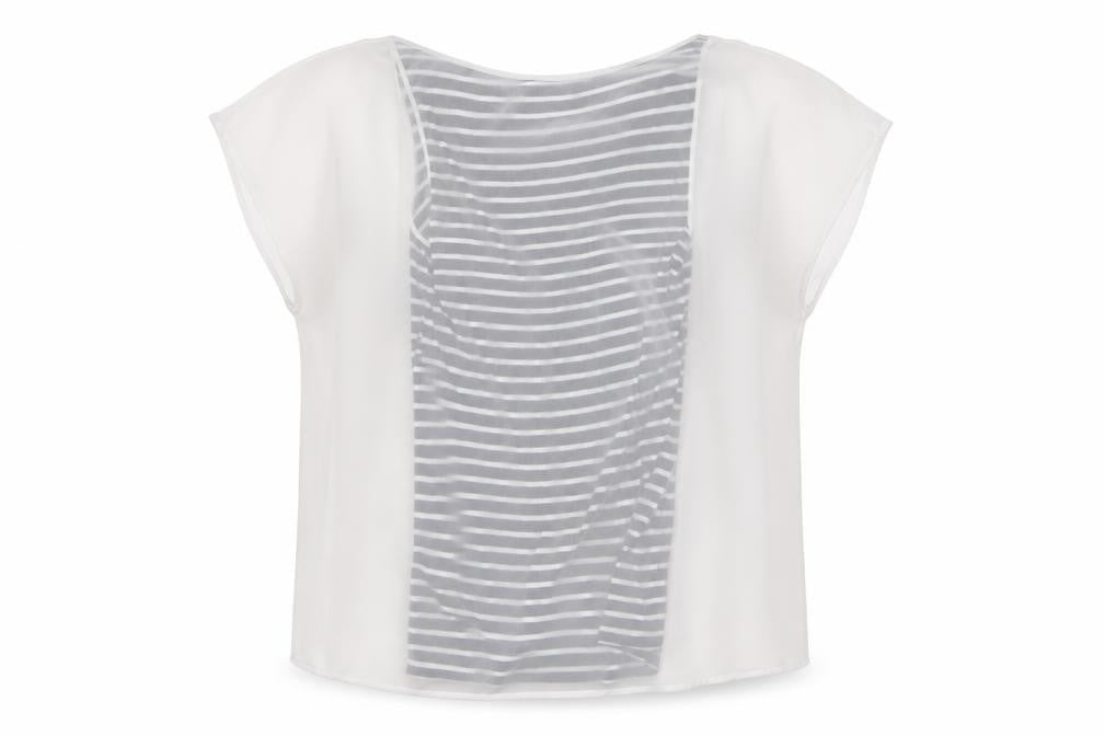Mint Velvet Women's White Navy Stripe Sheer Layered Blouse UK 12