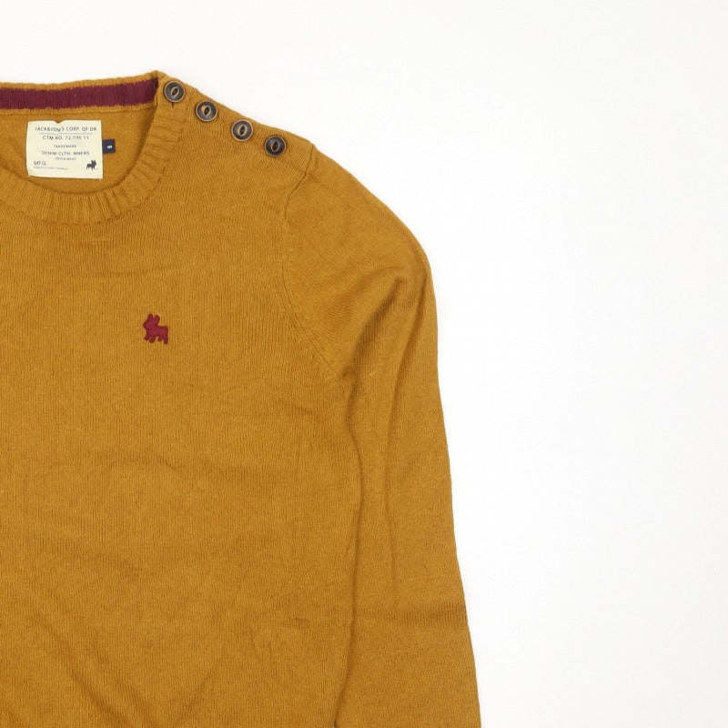 Jack & Jones Men's Yellow S Button Shoulder Pullover Wool Blend Jumper